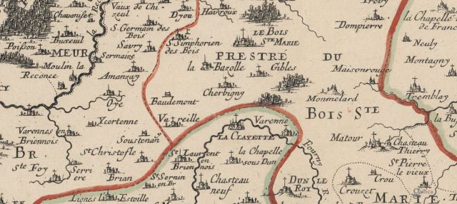Localisation de La Bazolle sur une carte du Sr Sanson d'Abbeville datée de 1659 (BnF/Gallica), cliquez pour voir la carte. Localisation de La Bazolle sur une carte du Sr Sanson d'Abbeville datée de 1659 (BnF/Gallica)